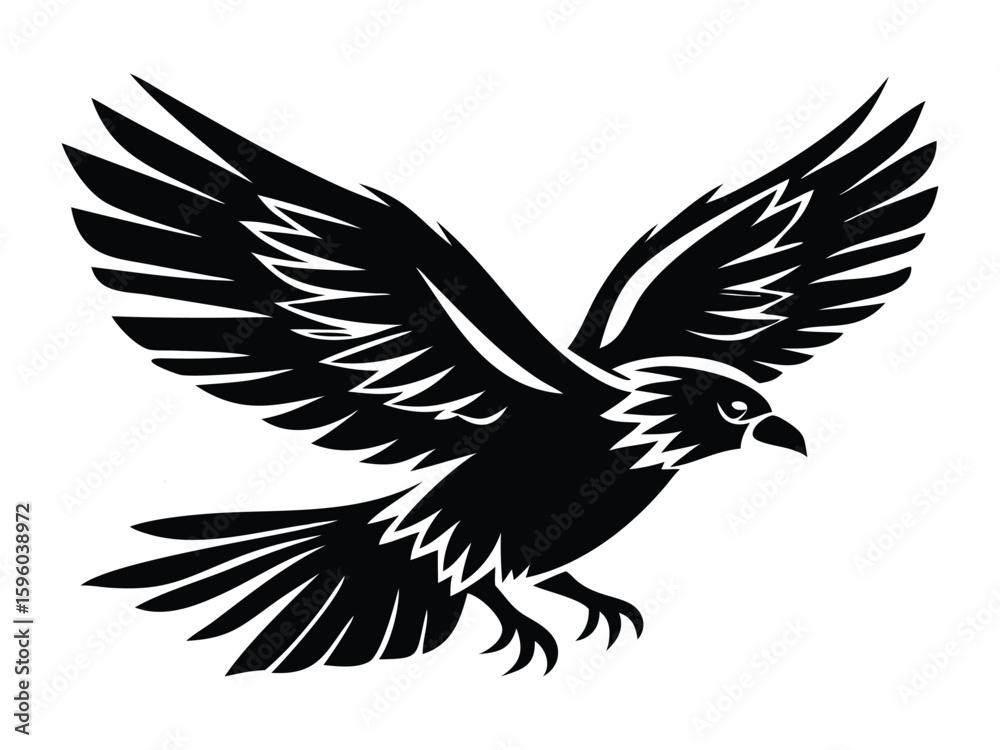 Fototapeta premium Flying Bird Silhouette with Spread Wings Illustration