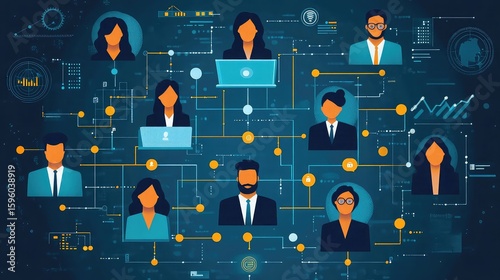 Leadership and management infographics showing organizational charts team performance decision-making corporate structure management strategies statistics visualization