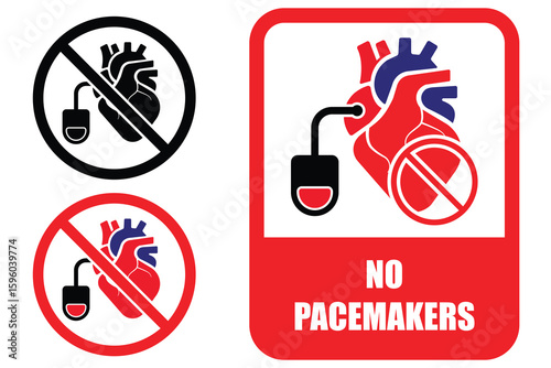 No Pacemaker Allowed Sign – Medical Heart Warning Symbol, MRI Safety Vector Icon