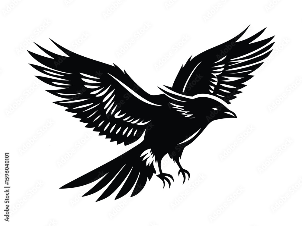 Obraz premium Flying Bird Silhouette with Spread Wings Illustration