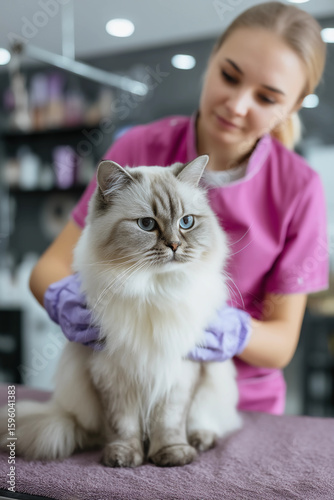 Veterinarian Holding Gray Cat in Animal Hospital - International Cat Day Celebration