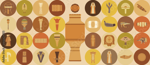 Collection of ancient egyptian hieroglyphs and symbols in oval frames