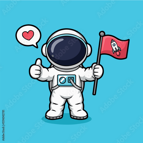 Clean and modern vector  cartoon astronaut with flag and heart illustration for space exploration and cosmic adventure designs vector art
