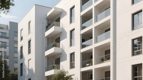 Modern multi-story apartment building with balconies and large windows