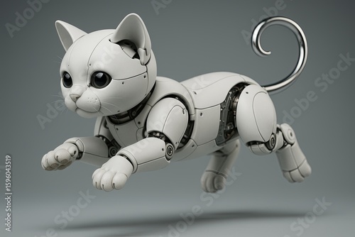 concept design of robot android kitten or cat isolated on grey background