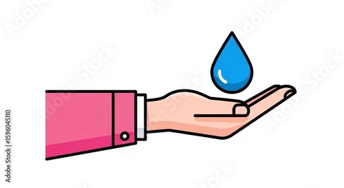 Water Drop in Hand Cleanliness Hygiene and Care Icon Illustration