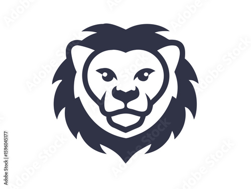 Bold Lion Head Logo Design for Brand Identity , A stylized, minimalist vector graphic of a lion's head. 