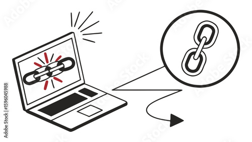 Broken Link Icon on Laptop Screen with Intact Link Symbol.