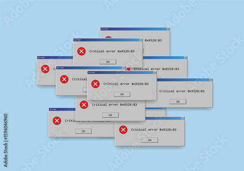 Operating system critical error warning. Retro user interface window with system failure. Software tech crash or bug report concept. Vector illustration for digital UI themes.