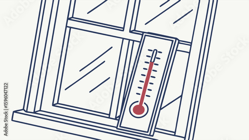 Exterior Window with Attached Thermometer Illustration.