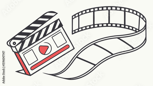 Film Clapperboard and Movie Film Reel Illustration.