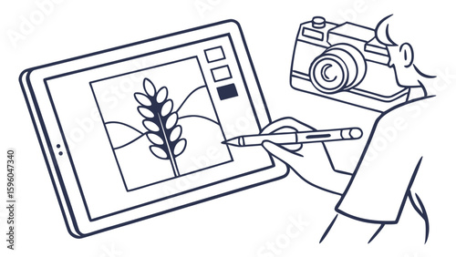 Graphic Designer Editing Wheat Photo on Tablet.