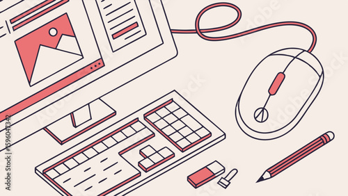 Graphic Design Workspace Computer Keyboard Mouse Pencil.