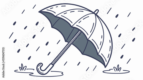 Handdrawn Illustration of an Umbrella in the Rain.