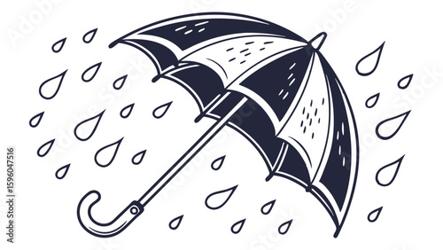 Handdrawn illustration of an umbrella in the rain 1.