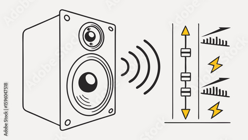 Handdrawn illustration of a speaker emitting sound waves.