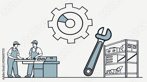Illustrated Mechanics Working with Tools and Machinery in Workshop.