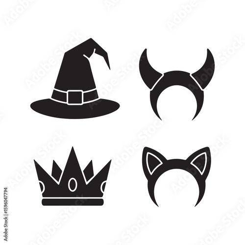 Iconic Costume Accessories for Halloween Party and Fantasy Themed Events Featuring Witch Hat Crown and Devilhorns