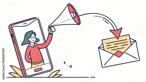 Illustration of a Smartphone Delivering a Message via Megaphone.