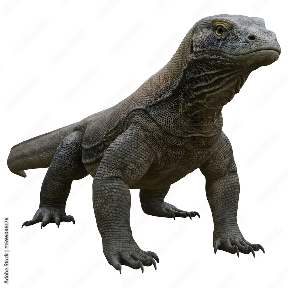 Obraz premium Majestic Komodo Dragon Isolated on White Background