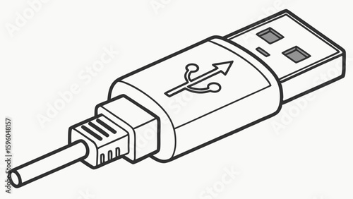 Isometric Illustration of a USB Flash Drive with Cable.