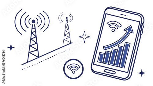 Mobile Network Signal Strength Growth Illustration.