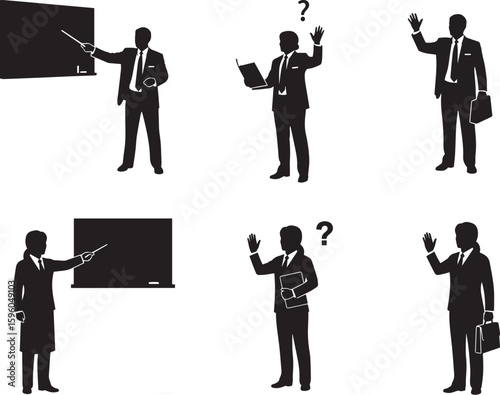 Business Presentation Icons – Speaker and Seminar Silhouette Set
