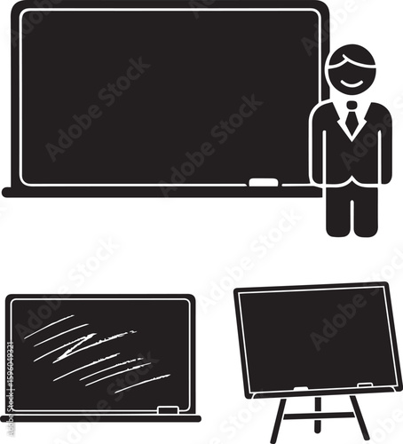 Teacher with Blackboard Vector – Classroom Education Icon Illustration