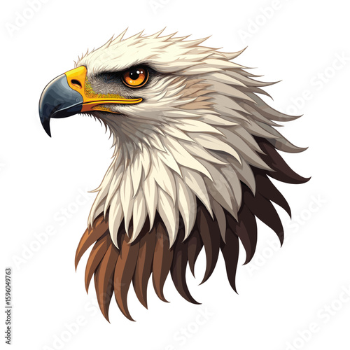 Angry eagle head with black beak and alert expression