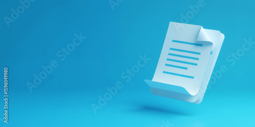 A stylized document with lines on a blue background in a minimalist design style on transparent background
