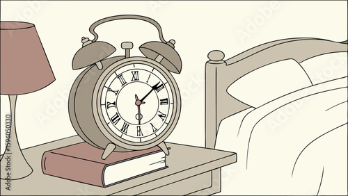 Simple Bedroom Scene with Alarm Clock and Lamp.