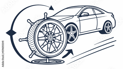 Ships Wheel and Modern Sports Coupe Car Design.