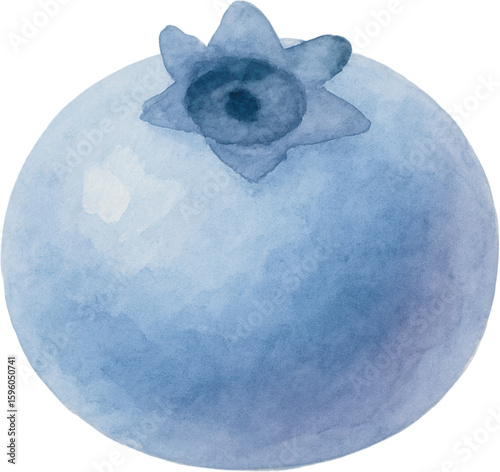 Blueberry watercolor painting with soft texture and natural color blending creating fresh and delicate fruit illustration