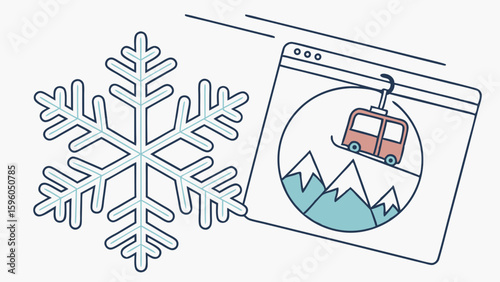 Snowflake and Ski Lift Illustration Representing Winter Activities.