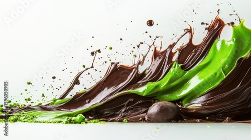 Dubai Chocolate Kunafa Pistachio on white background,Dubai Chocolate bar with green kadayif and pistachio spread,popular and viral chocolate 2024,space for text.