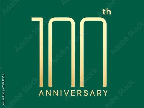 100th Anniversary luxury gold celebration with modern Tall Numbers logo typography vector design concept. One Hundred years anniversary gold number for business, card, greeting, company, website.
