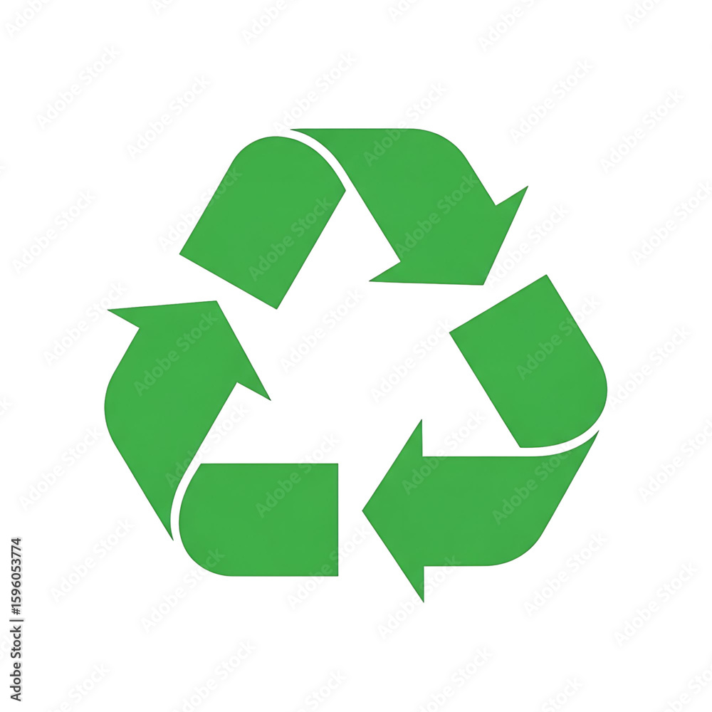 Fototapeta premium Green recycling symbol with three chasing arrows forming a continuous loop isolated on transparent background