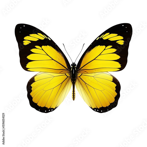 Vibrant yellow butterfly with black markings isolated on transparent background