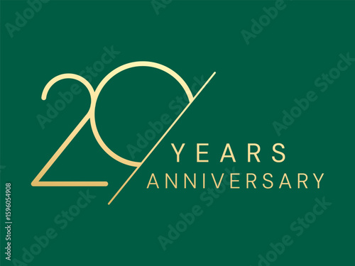 20th Anniversary luxury gold celebration with overlapping slim numbers logo typography vector design concept. Twenty years anniversary gold logo template for celebration event, company, website, card.
