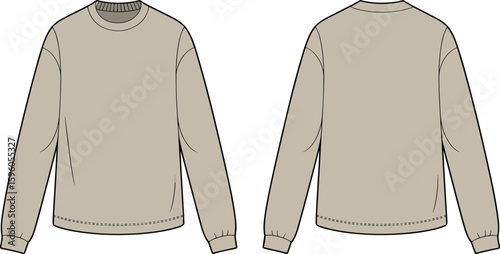 Blank white sweatshirt flat sketch template with front chest pocket, front and back views, fashion design, apparel mockup, casual wear, comfortable, customizable, merchandising, versatile.