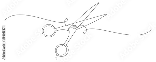  Continuous line drawing of scissors and comb for hair cutting 5