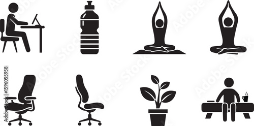 Office Wellbeing Vector Set | Workplace Health & Employee Wellness Illustration