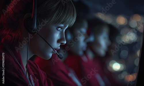Dedicated Call Center Operator Working Late Night