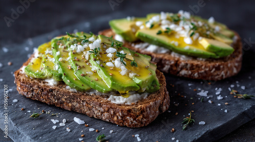 Simple avocado toast on rye bread with olive oil drizzle and sea salt, moody light avocado toast, rye bread, olive oil, sea salt, dark food photography, food contrast, simple break