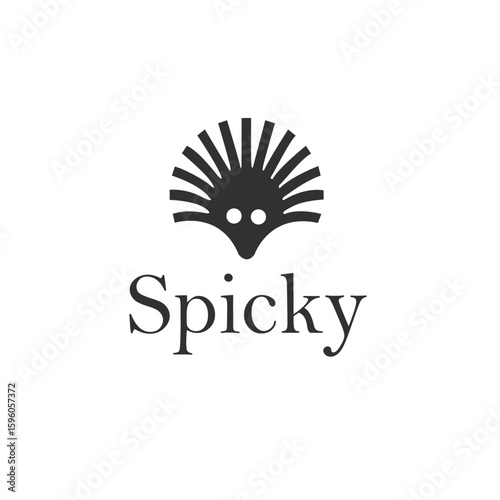 A sleek and minimalist black-and-white logo design titled "Spicky," featuring a creative representation of a spiky animal face—possibly a hedgehog or porcupine. Ideal for tech startups, nature-inspire