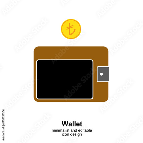 Wallet Icon with Turkish Lira Symbol on transparent background