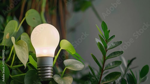  The light bulb flickers slowly, turning off and on, casting soft shadows on the surrounding plants.