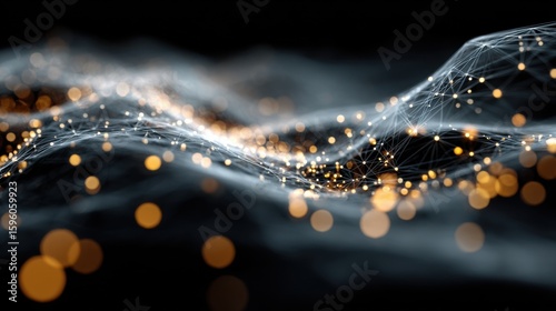 Glowing Network Mesh with Bokeh Lights