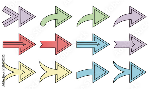 Various directional arrows in pastel colors forward