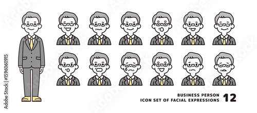いろいろな表情の中高年男性の、ビジネスアバターアイコン素材セット＿ベクター
